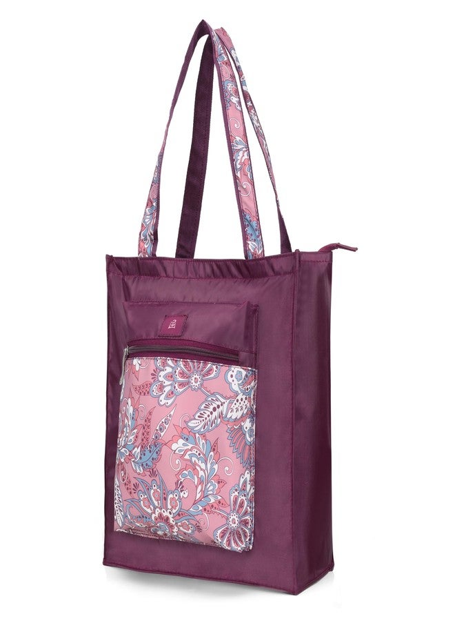 حقيبة تسوق قابلة للطي من BAG IN ENTERPRISE للسفر والتسوق - تصميم زهري، إغلاق بسحاب (وردي) - Image 2